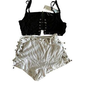 Black & White Grommet-Detail Two-Piece Set By Milou  Crop Top &  Shorts  Small